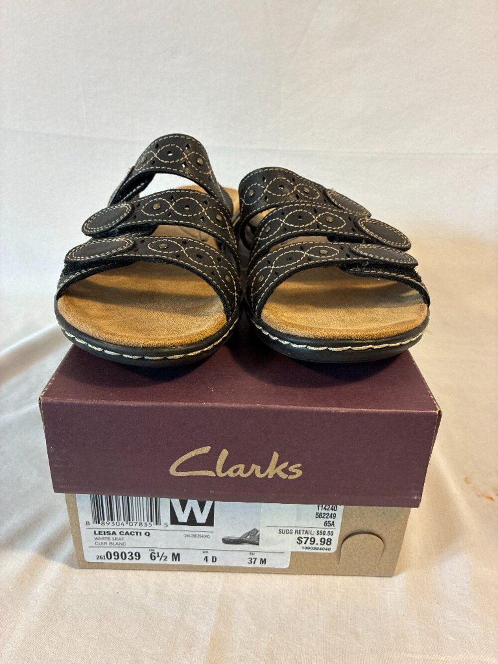 Clarks Leisa Cacti Q White Leather Strappy Sandals Women's 6.5 M